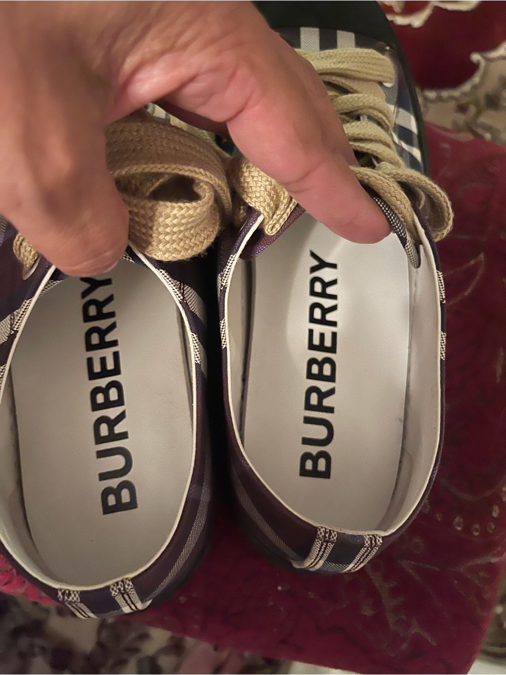 Burberry Plaid Low-Top Sneakers with Black Insole and Tan Accents - Picture 3 of 8